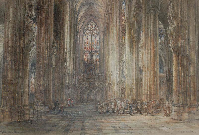 Wyke Bayliss Cologne Cathedral, pen and watercolour oil painting image